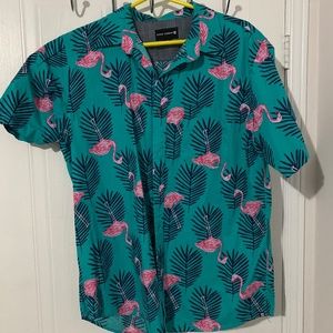 Green Hawaiian shirt with Flamingos on it !!